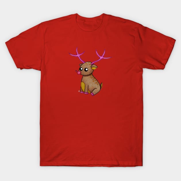 Cute Little Reindeer - A Red Nosed Christmas Reindeer with a Heart T-Shirt by Elinaana
